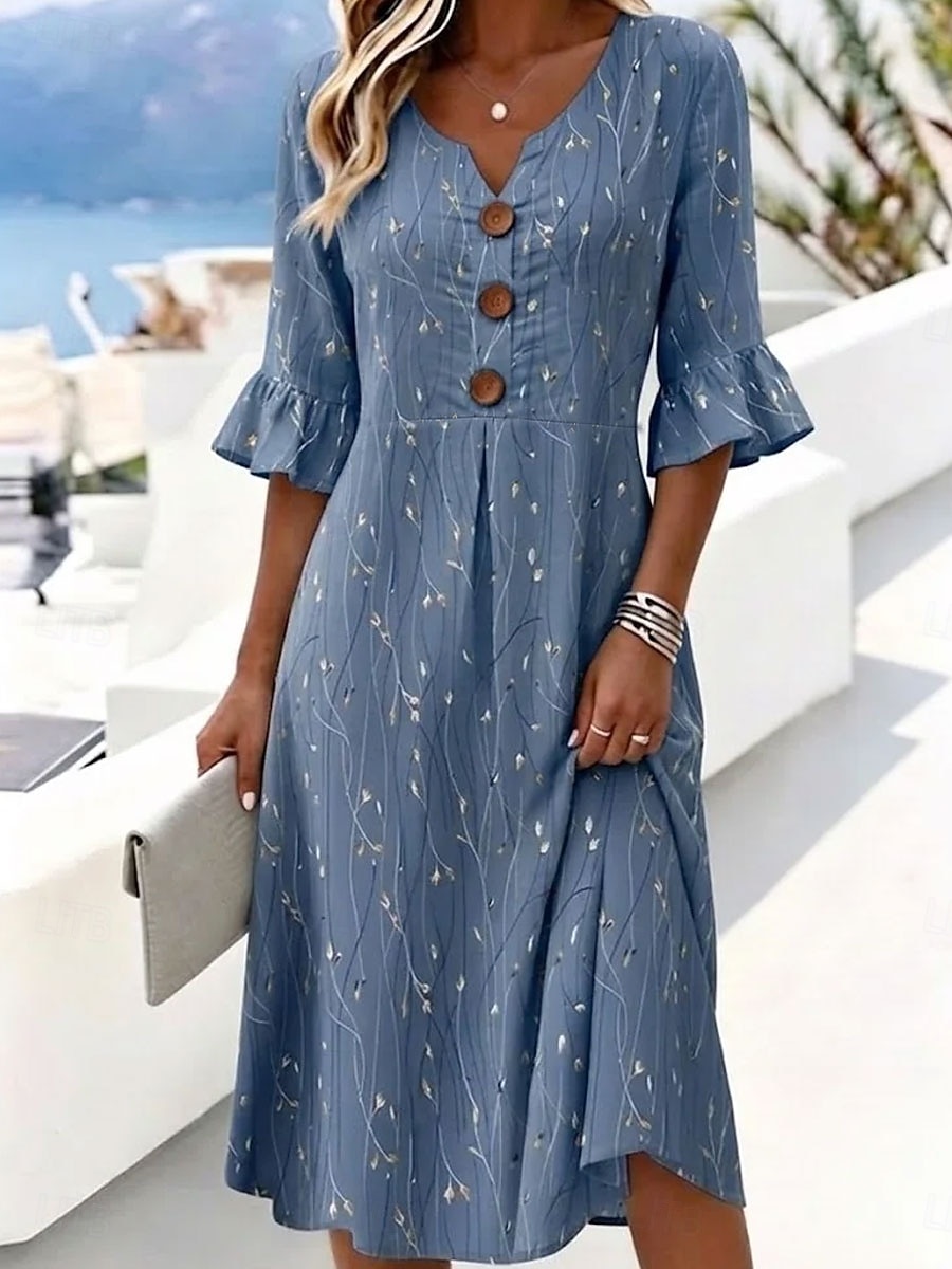 Mulheres Vestido midi Vestidos Para o Verão Vestido casual Vestido A Line Elegante Férias à moda Praia Feriado Normal Floral Gráfico Manga Curta Decote V Azul Rosa Roxo Verão Primavera de 2026 por $45.99 –P1