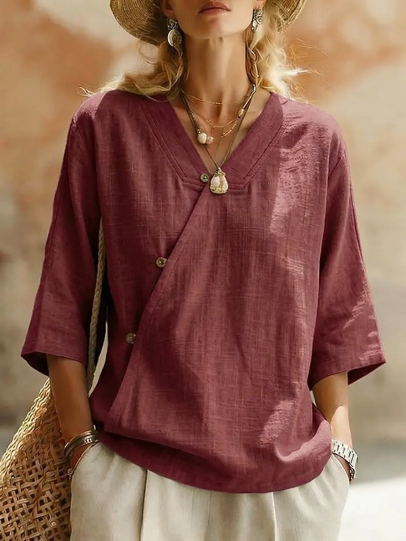 Per donna Camicia Blusa Patchwork Tinta unica Elegante Casual Mezza Manica Scollo a V Top Regolari Casuale Quotidiano Blu Blu chiaro Rouge Bianco Verde chiaro Estate Primavera del 2026 a $24.99 –P7