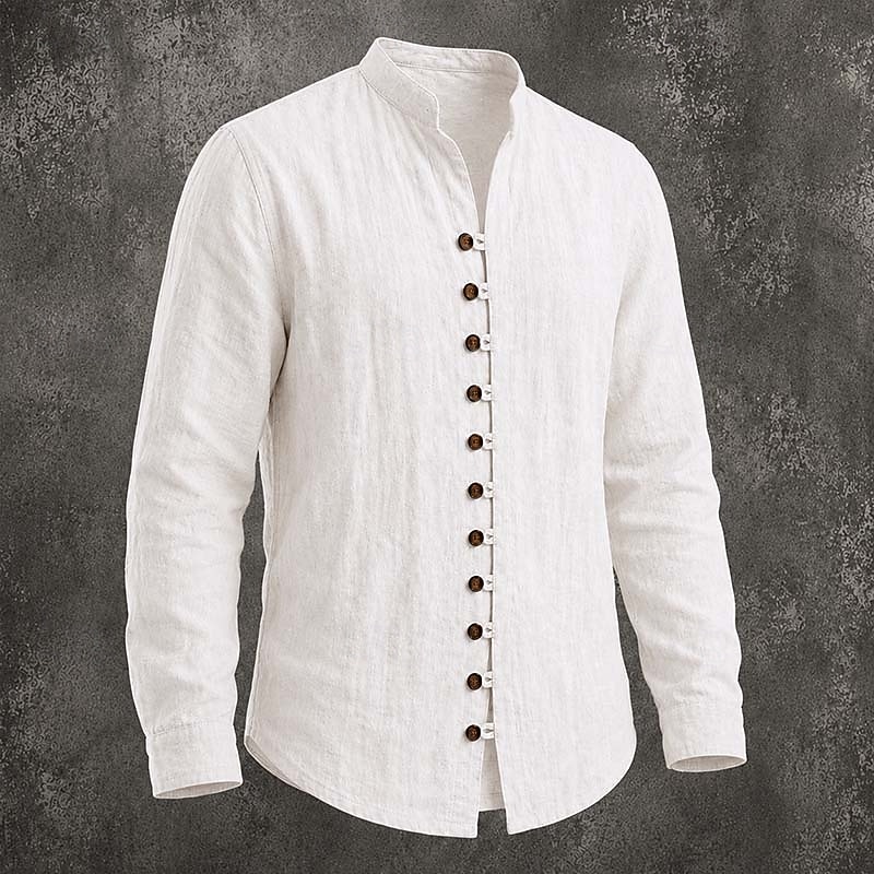 Heren Overhemd Linnen overhemd Zomer overhemd Normaal shirt Overhemd met knopen Effen Casual Dagelijks Zwart Wit Blozend Roze Hemelsblauw Lange mouw Band Kraag Lente zomer Zomer Kleding Knop 2026 - $26.99 –P2