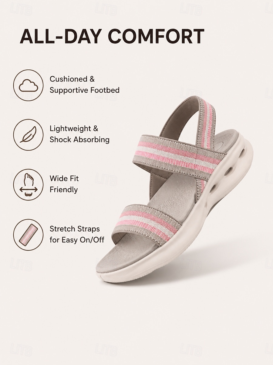 Women's Pink Elastic Strap Arch SupportWalking Sandals – Lightweight Comfort Sport Sandals with Cushioned Footbed & Shock Absorbing Sole for Travel, Vacation, Beach and Everyday Comfort 2026 - $32.99 –P3