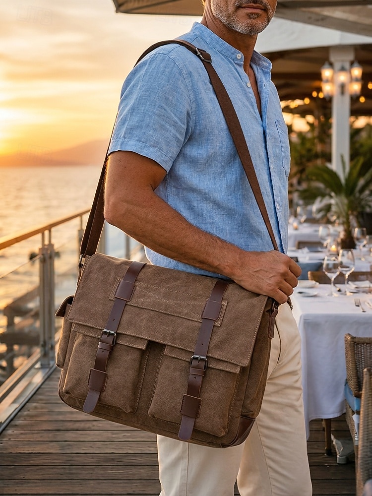 Men's Vintage Canvas Messenger Bag, Multi-Color Large Capacity Crossbody Shoulder Bag with Multiple Pockets for Work, Travel, Daily Commute 2026 - $42.99 –P1