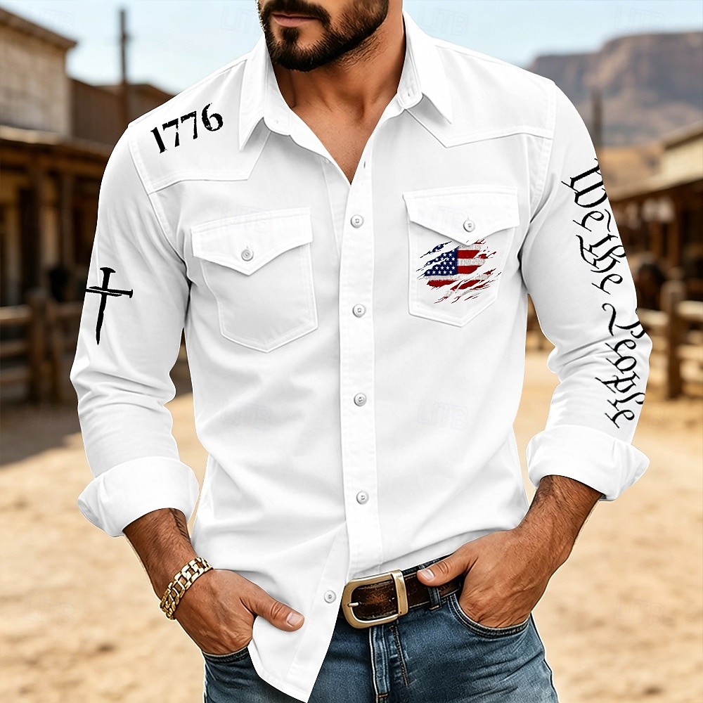 4th of July 2026 250th Men's American US Flag 1776 Shirt Button Up Shirt Long Sleeve Western Patriotic Daily Outdoor Holiday Summer Spring Turndown 3D Print Collared Shirts Blue White Red Green 2026 - $29.99 –P1