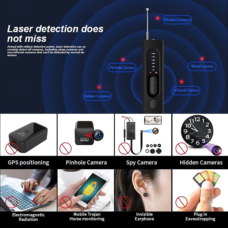 Verborgen cameradetector, gps-trackerzoeker, RF-signaaldetector voor afluisterapparatuur, anti-spionageapparaat, draagbare privacybeschermer voor hotel, thuis en op reis, handzame 2026 - $31.99 –P15