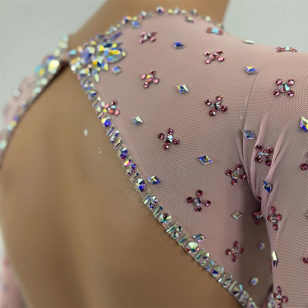 Robe de patinage artistique Femmes Patinage Robe Rose Patchwork Dos Nu Élastique Entraînement Compétition Tenue de Patinage Classique cristal pailleté manche longue Patinage sur glace Patinage de 2026 ? $536.99 –P9