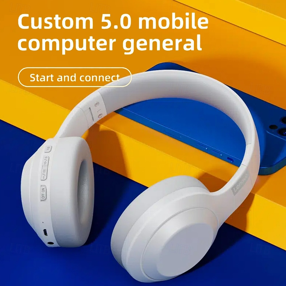 Lenovo ThinkPlus draadloze over-ear hoofdtelefoon, Bluetooth 5.3 headset met microfoon, hifi stereo diepe bas, zachte oorkussens, opvouwbaar voor gaming, reizen, kantoor, compatibel met pc en 2026 - $48.99 –P11