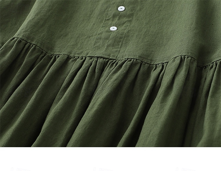 نسائي فستان ميدي 100% Cotton عتيق مناسب للبس اليومي فضفاض صالح سهل بدون كم V رقبة هيذر أخضر عسكري الصيف الربيع 2026 - $18.49 –P4