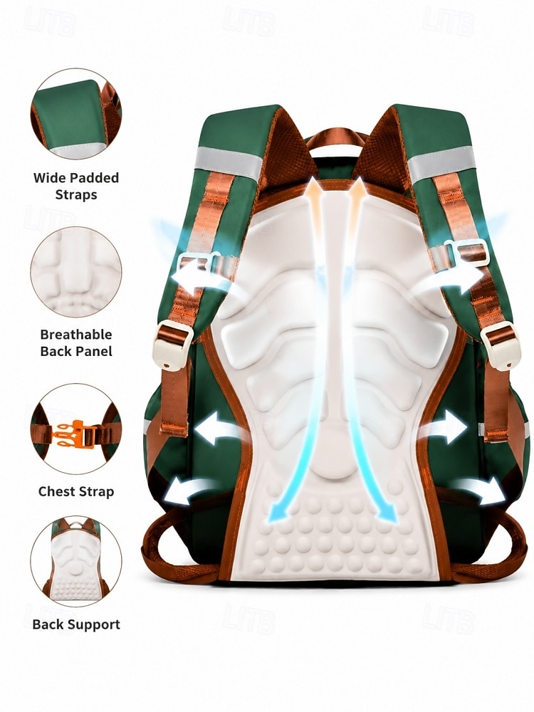 Kids School Backpack, Waterproof Polyester Large Capacity Bookbag with Multiple Compartments, Adjustable Straps, Breathable Back Panel, Reflective Safety, Green Beige for Boys and Girls Back to School 2026 - $32.99 –P5