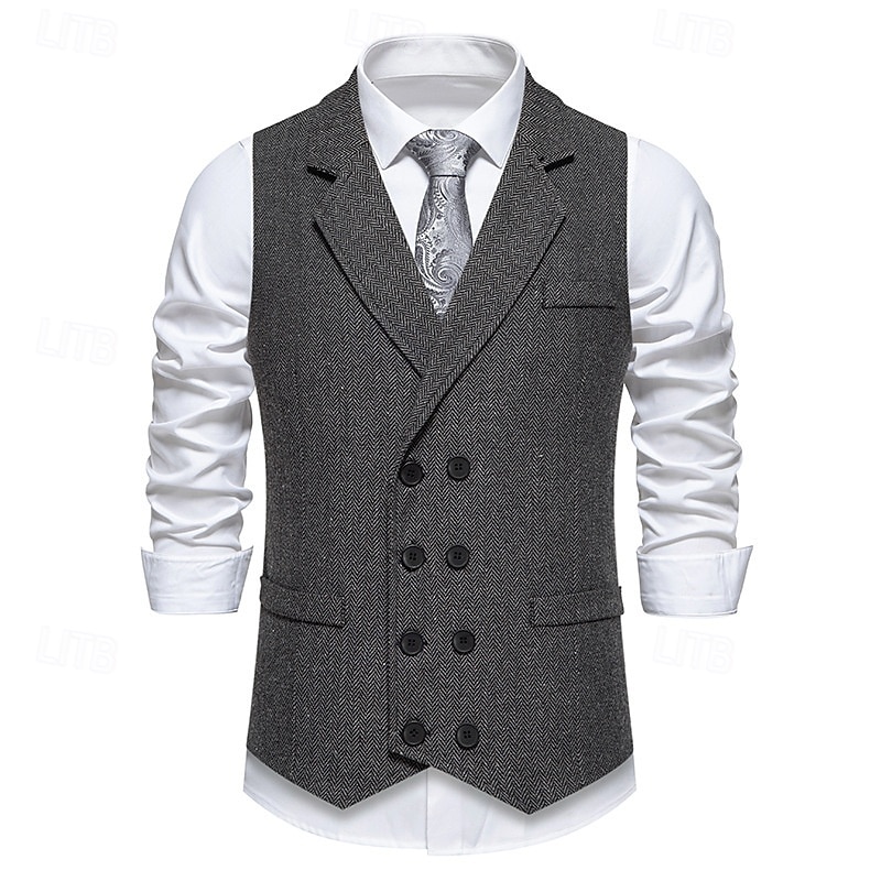 Goldene Zwanziger 1920er Retro Vintage Weste Der große Gatsby Doppelreihiger Verschluss Fischgrät-Tweed Gekerbtes Revers Kostüm Herren Wiederbelebung Hochzeitsfeier Alltagstauglich Erwachsene Weste 2026 - $40.99 –P5