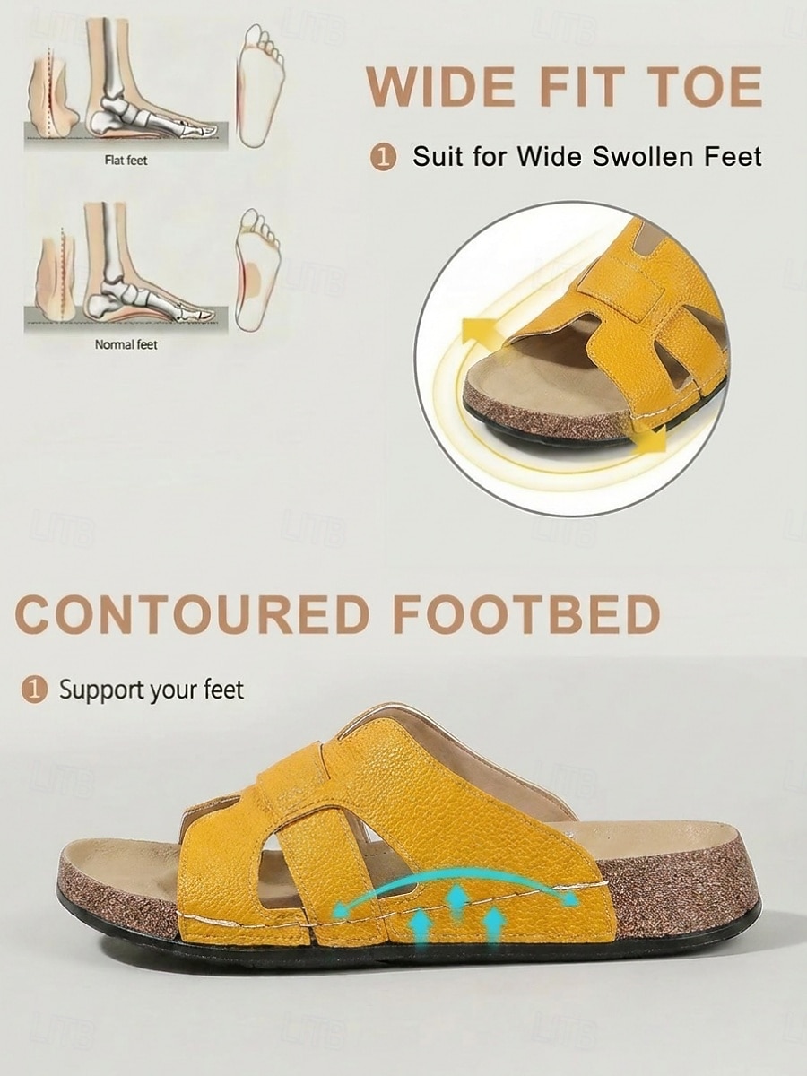 Women's Yellow Cutout Comfort Footbed Slides – Wide Fit Box Open Toe Slide Sandals with Cushioned Insole & Lightweight Non-Slip Outsole for Travel, Casual Wear and Everyday Comfort 2026 - $24.99 –P6