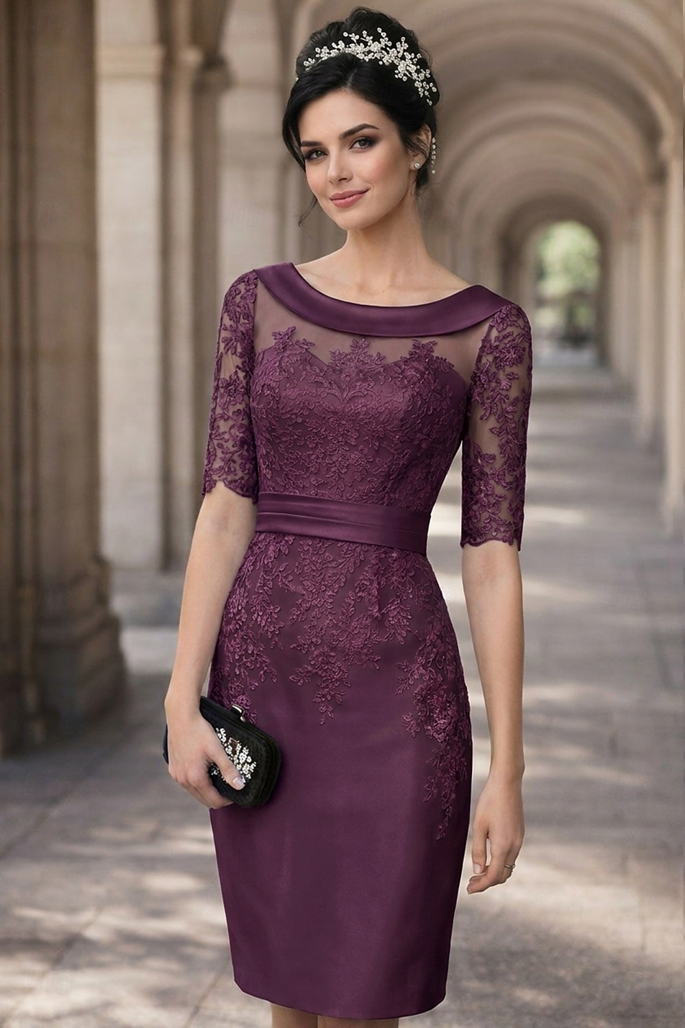 Ołówkowa Kolumnowa Do kolan Sukienka na imprezę Sukienka koktajlowa Sukienka dla gościa weselnego Sukienka dla matki panny młodej Krótki rękaw Zaokrąglony Elegancja Zabytkowe Gość weselny Satyna 2026 - $126.99 –P9