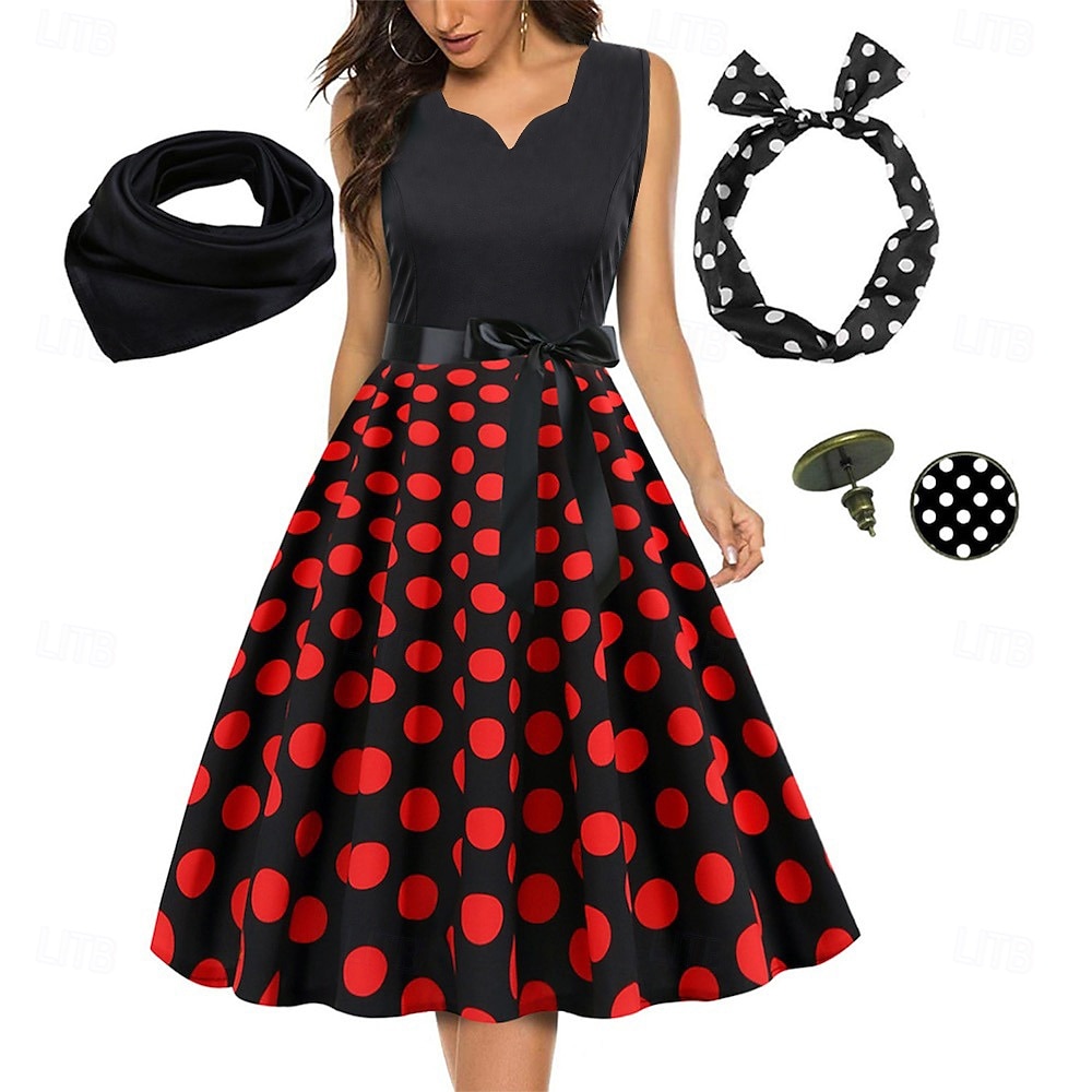 Années 1950 Rétro Vintage Rockabilly Robe trapèze Robe Évasée Pois Déguisement Femmes Fête / Soirée Enterrement de Vie de Jeune Fille Adulte Robe Bandeau Robes de soirée de 2026 ? $33.99 –P10