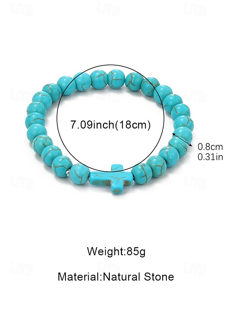 Men's Natural Stone Cross Beaded Bracelet Stretch Elastic Faith Bracelet Christian Prayer Jewelry for Men Turquoise Blue Green Navy Stone Beads Gift for Daily Wear 2026 - $7.99 –P9