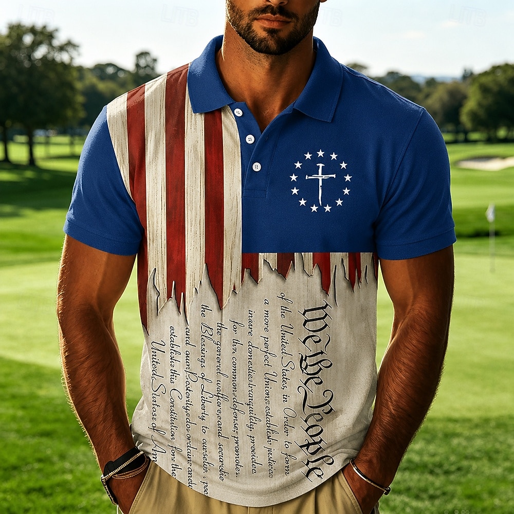 Men's American US Flag Polo Shirts Short Sleeve Polo Shirts Collared Shirts Casual Athleisure Festival Wear 3D Print Buttons Breathable Mesh Spring & Summer Blue 1 Blue 3# Blue 2# 2026 - $22.99 –P2