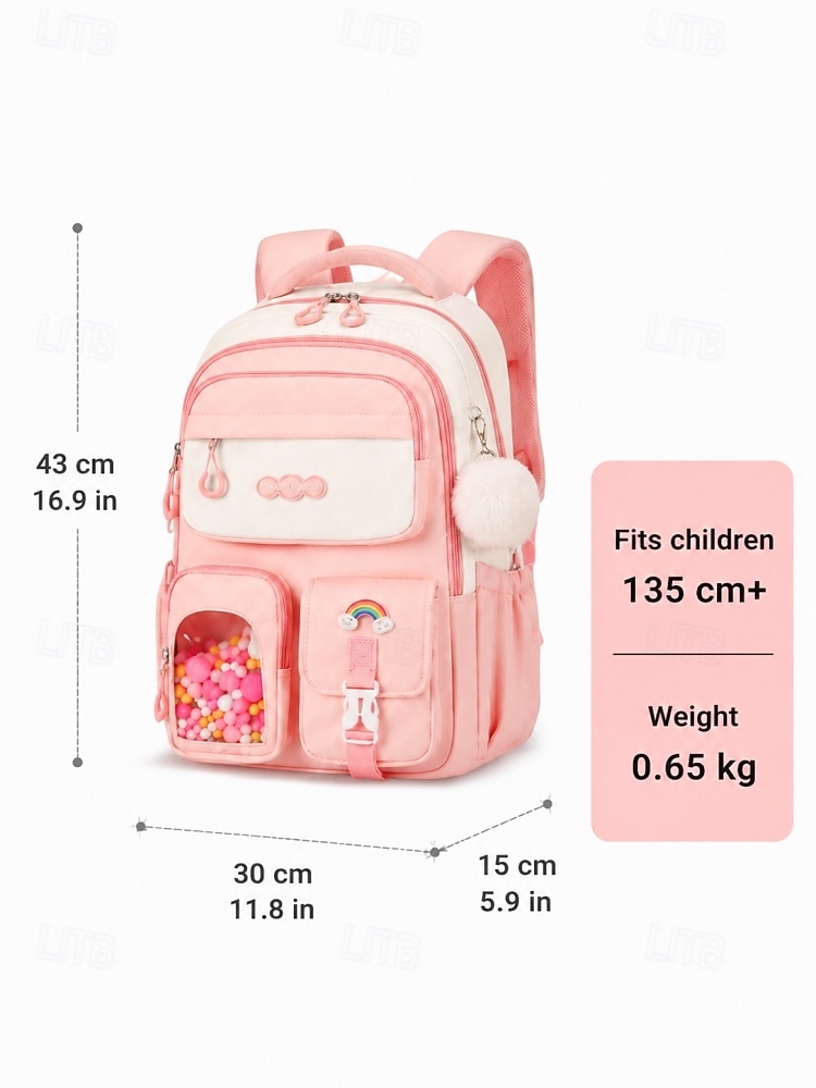 Girls School Backpack Set, Pink Waterproof Polyester Bookbag with Pencil Case, Large Capacity Multi-Pocket Student Backpack, Ergonomic Support, Travel & Daily Use, Grade 1-6 2026 - $42.99 –P11
