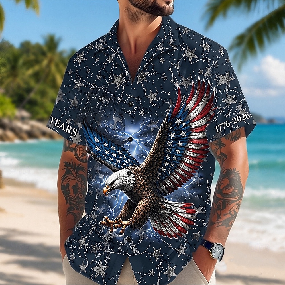4th of July 2026 250th Men's Eagle American Flag Shirt Summer Shirt Button Up Shirt Short Sleeve Patriotic Outdoor Festival Summer Spring Turndown 3D Print Collared Shirts Blue White 2026 - $25.99 –P1