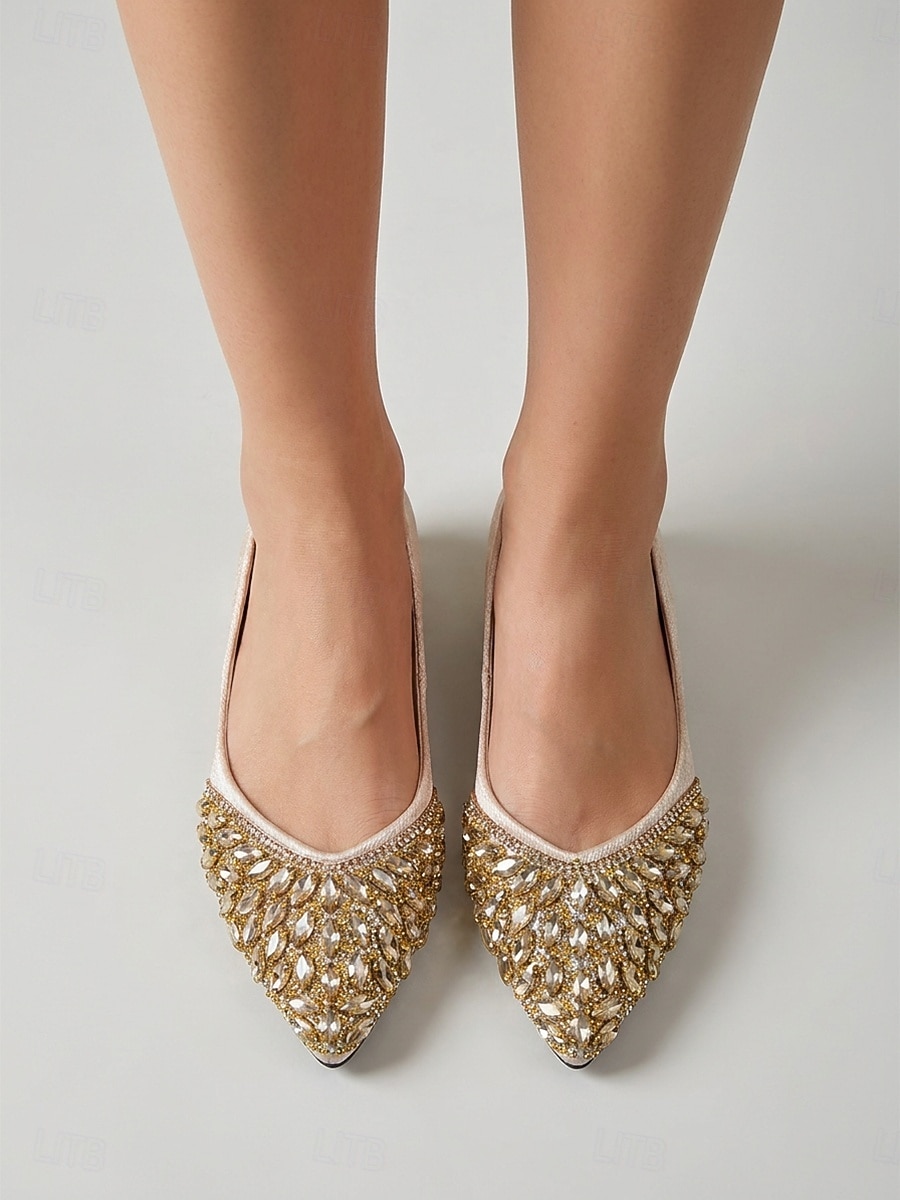 Women's Sparkly Gold Crystal Pointed Toe Pumps - Elegant Rhinestone Low Chunky Heel Dress Shoes for Cocktail Party, Evening Dinner & Wedding Guest 2026 - $42.99 –P3