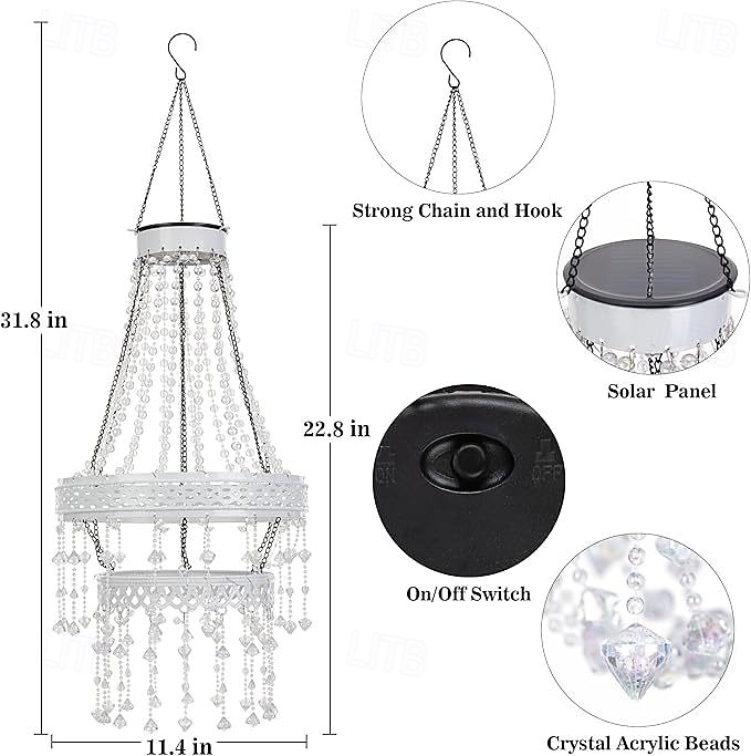 Solar Hanging Crystal Chandelier Outdoor, Boho Farmhouse Solar Garden Light, Waterproof Acrylic Crystal Pendant Lantern for Patio, Yard, Porch, Balcony, Tree, Wedding, Party & Holiday Decor 2026 - $62.99 –P5