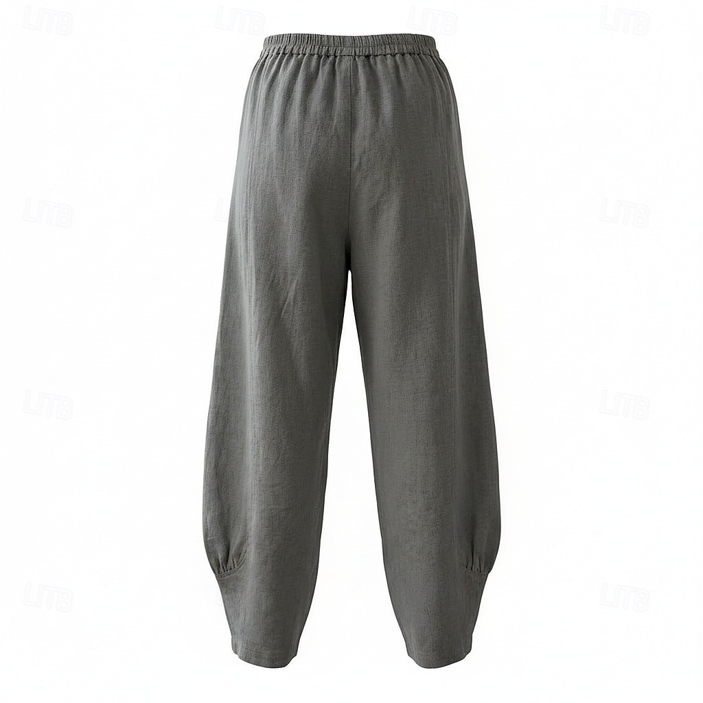 Pantalon large en lin pour femme, taille mi-haute, poches pleine longueur, ceinture élastique, couleur bordeaux et bleu azur, idéal pour les vacances de 2026 ? $49.99 –P15