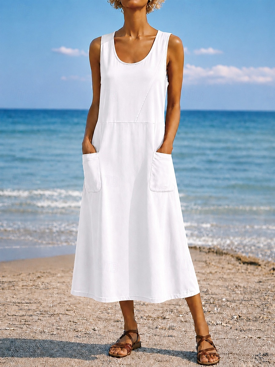 Per donna Abito maxi Abito a Tubino Vestito Estivo Casual Quotidiano Vestibilità comoda Semplice Senza Maniche Girocollo Blu Nero Bianco Verde chiaro Estate Primavera Autunno del 2026 a $21.99 –P4