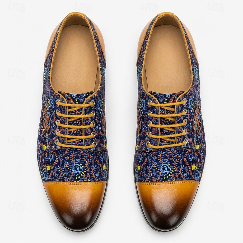 Men's Floral Print Oxford Dress Shoes, Handmade Leather Business Casual Shoes, Fashion Statement Footwear for Weddings, Parties, Formal Events 2026 - $109.99 –P5