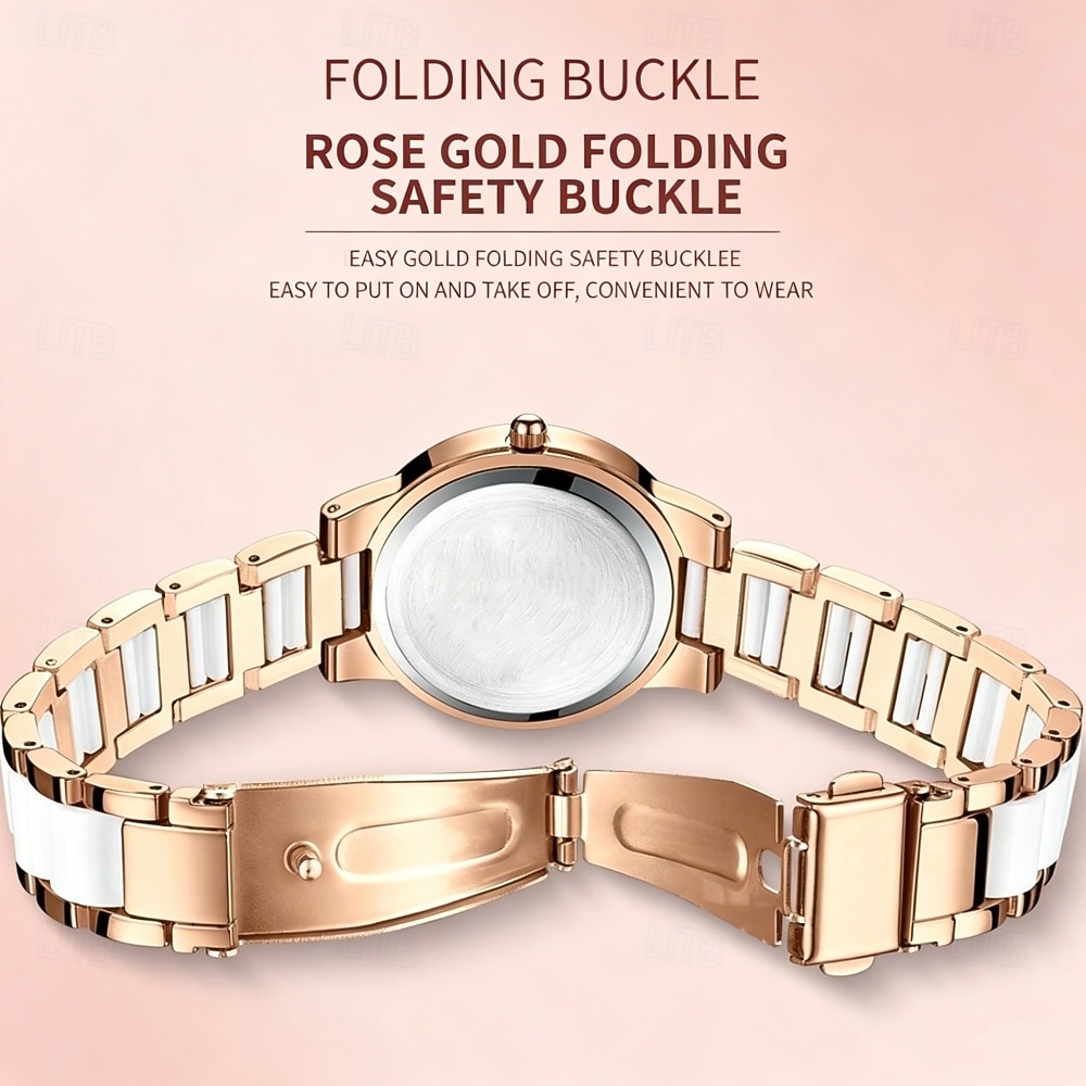 Women's Rose Gold Fashion Watch, White Ceramic Style Link Bracelet, Mother of Pearl Dial with Crystal Bezel, Elegant Quartz Dress Wristwatch for Ladies, Perfect Jewelry Gift for Her 2026 - $28.99 –P6