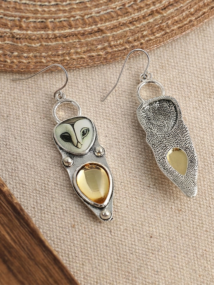 Vintage uilenoorbellen voor dames, zilverkleurige legering dierensieraden, boho natuurgeïnspireerde hangende oorbellen voor volwassen vrouwen, zomerse casual kleding, tuinfeest, reiscadeau 2026 - $7.99 –P6
