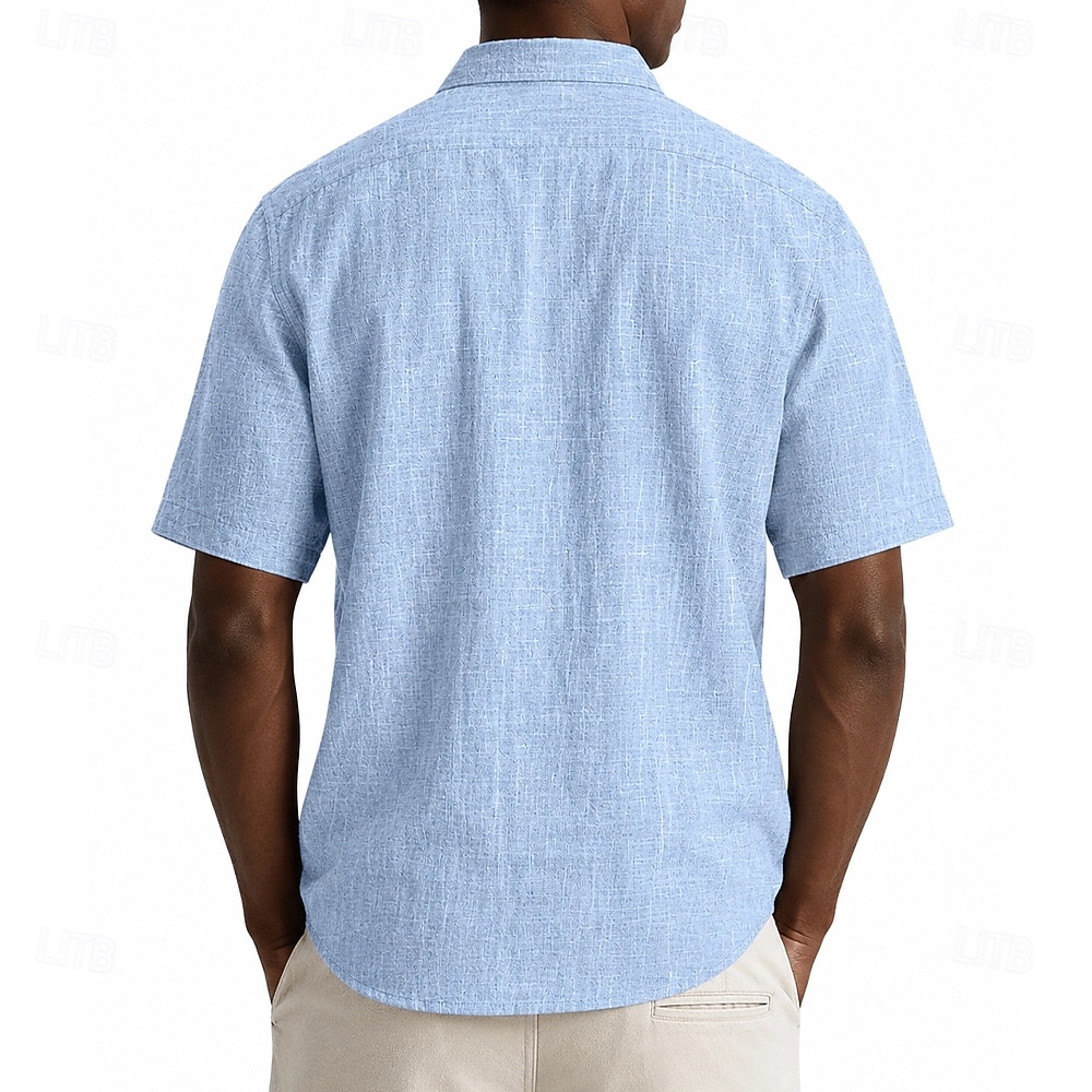 Men Shirt Linen Shirt Summer Shirt Beach Wear Button Up Shirt Plain Casual Daily Black Navy Blue Sky Blue Khaki Short Sleeve Collar Spring & Summer Summer Clothing Apparel Pocket 2026 - $24.99 –P3