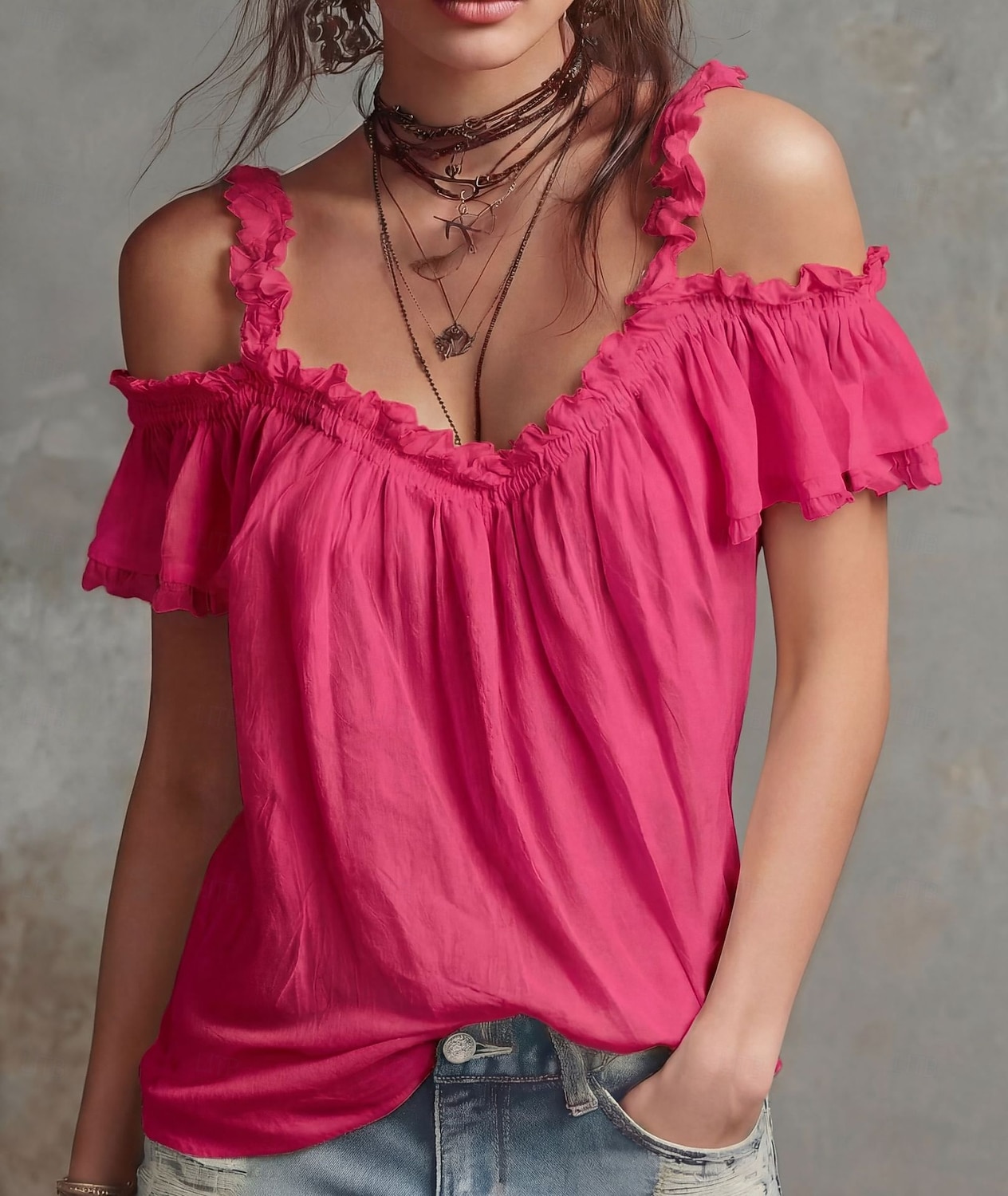 Damen Hemd Bluse Rüschenbluse Einfarbig Elegant Mode Ärmellos Rüschenkragen Lange Oberteile Lässig Weiß Weinrot Schwarz Gelb Rosa Sommer Frühling 2026 - $23.99 –P7