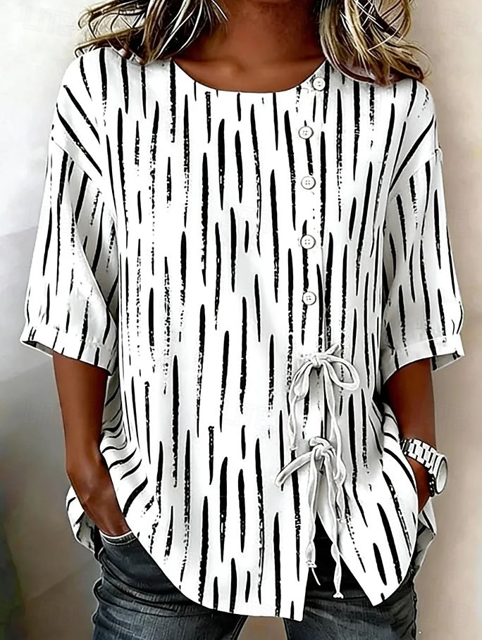 Per donna Camicia Camicia Boho Camicia casual Coulisse Ombre Grafico Geometrico Elegante Bohemien Attivo Mezza Manica Girocollo Top Regolari Casuale Quotidiano Lavoro Bianco Bianco + rosa Beige del 2026 a $32.99 –P4