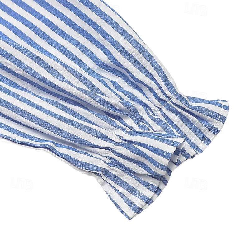 Femmes Robe Longueur Genou Robe trapèze Élégant Quotidien Coupe régulière Rayé Demi Manches Col montant Bleu Kaki Été Automne de 2026 ? $39.99 –P4