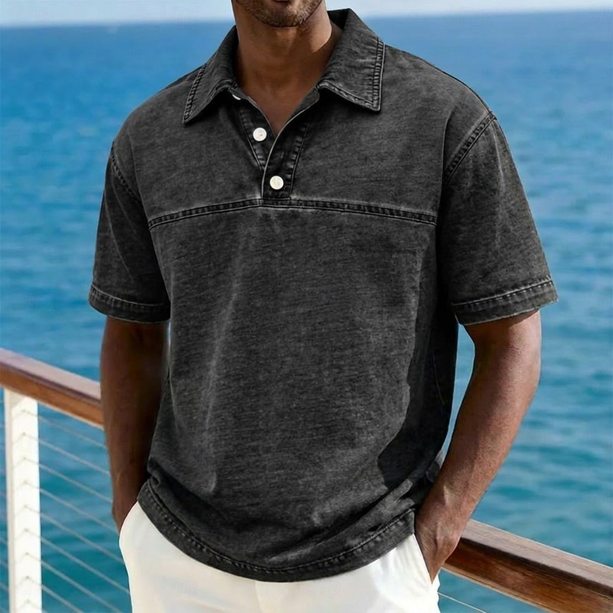SoftFade™ Men's Acid Wash Shirt Cotton Polo Shirt Casual Business Lapel Classic Short Sleeve Fashion Basic Solid Color Buttons Washed Summer Spring Regular Fit Blue Black Light Green Pink Navy 2026 - $32.99 –P16