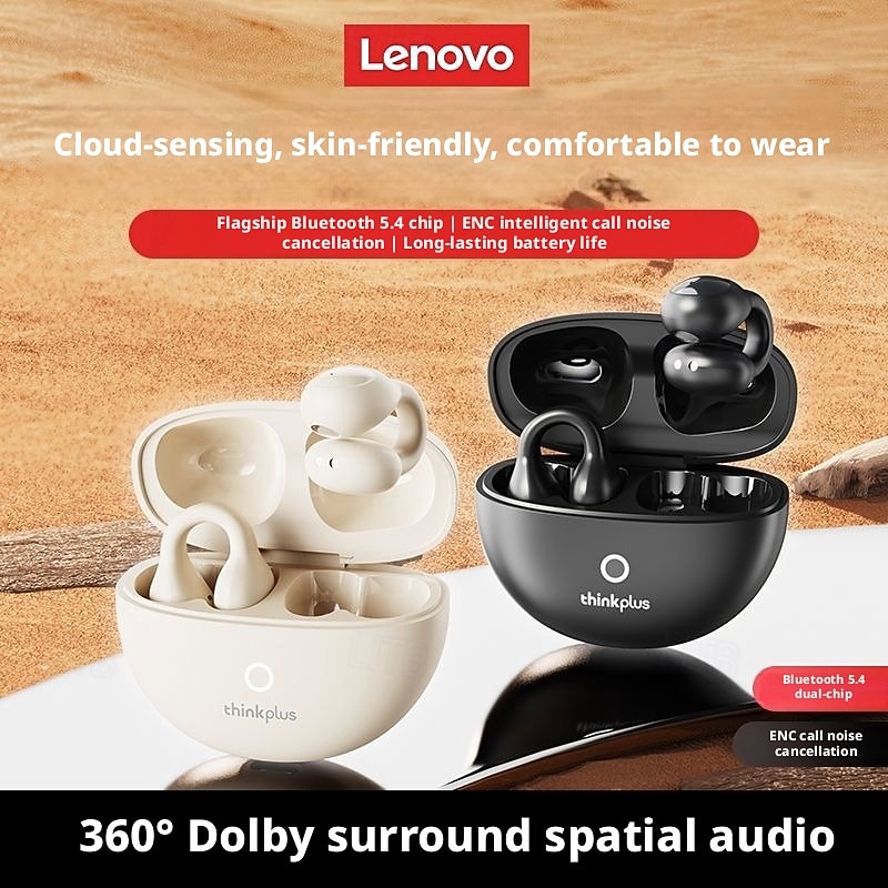 Lenovo ThinkPlus open-ear hoofdtelefoon, Bluetooth 5.4 draadloze clip-on oordopjes met luchtgeleiding, 360° ACS hifi stereo draadloze oordopjes met ENC ruisonderdrukkende microfoon, 24 uur 2026 - $35.99 –P5