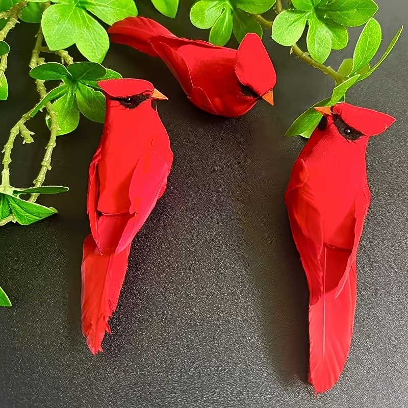 3-5 künstliche rote Spatzen als Hängeornamente, naturgetreue Vogeldekorationen aus Kunstfedern, geeignet für drinnen und draußen, z. B. für Zuhause, Garten, Weihnachtsbaum, Weihnachtsfeiern und 2026 - $14.51 –P5