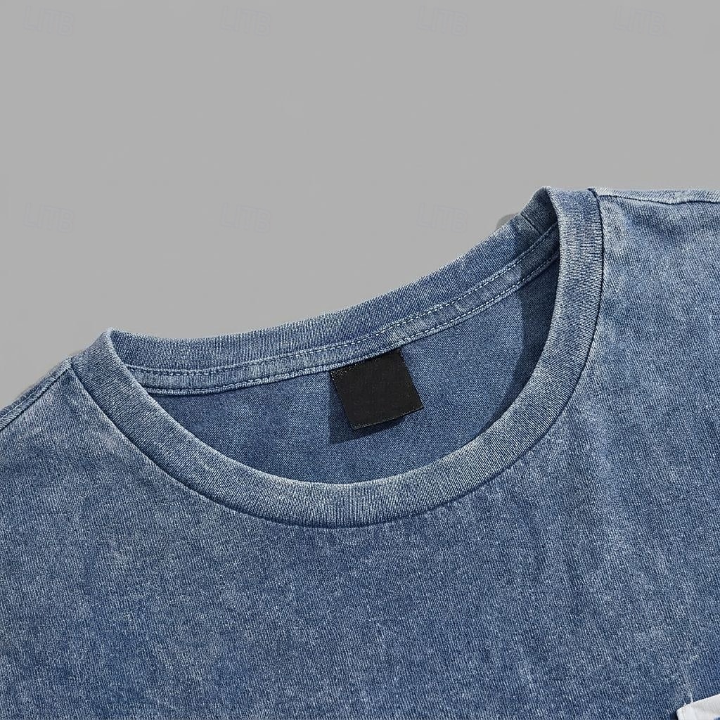 Voor heren T-shirt Overhemd van 100% katoen met zure wassing Korte mouw Strakke ronde hals Zomer Lente Herfst Effen Retro vintage Casual Zak Vintagestijl Verdrietig Casual blauw Grijs Bordeaux Top 2026 - $32.99 –P7