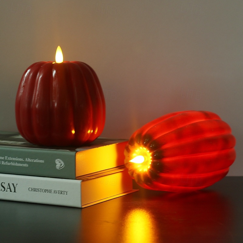 Halloween gresskar LED flammeløst stearinlys, batteridrevet mykt glødende flimrende gresskarlys, AA batteridrevet borddekor til høst Thanksgiving soverom stue spisestue kaféfest 2026 - $15.49 –P3