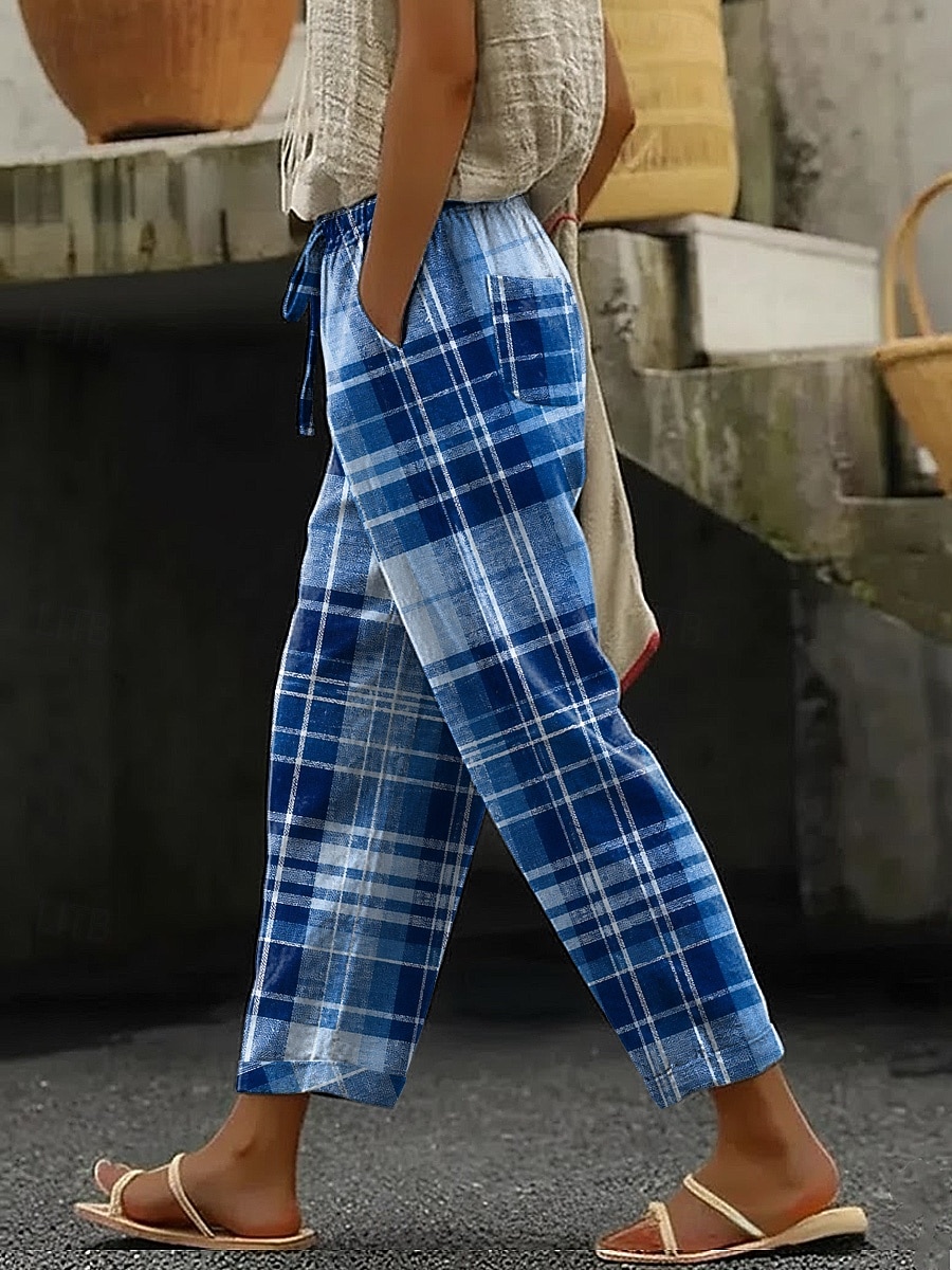 Pentru femei chinez Pantaloni casual Vacanță Epocă Casual Lungime totală Talie medie Grafic Plisat Model Geometric Cordon Peteci Buzunar Confort Απαλό Exterior Inelastic Casual Zilnic Vacanță 2026 - $37.99 –P3
