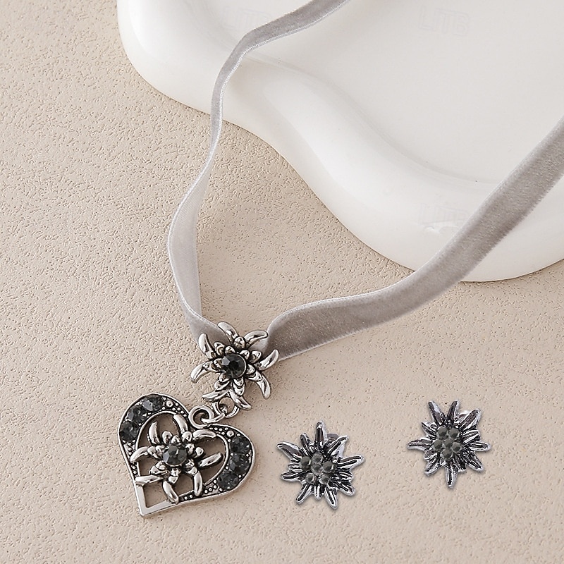 Oktoberfest Jewelry Set Necklace Earrings set Heart Edelweiss Bavarian German Munich Wiesn Women's Carnival Beer Festival Traditional Style Cloth 2026 - $24.99 –P4