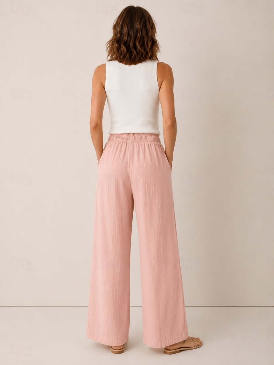 női bő szárú vászon culotte középderekú, teljes hosszúságú, húzózsinóros, zsebes, vakációs bordó, mélyzöld 2026 - $49.99 –P4