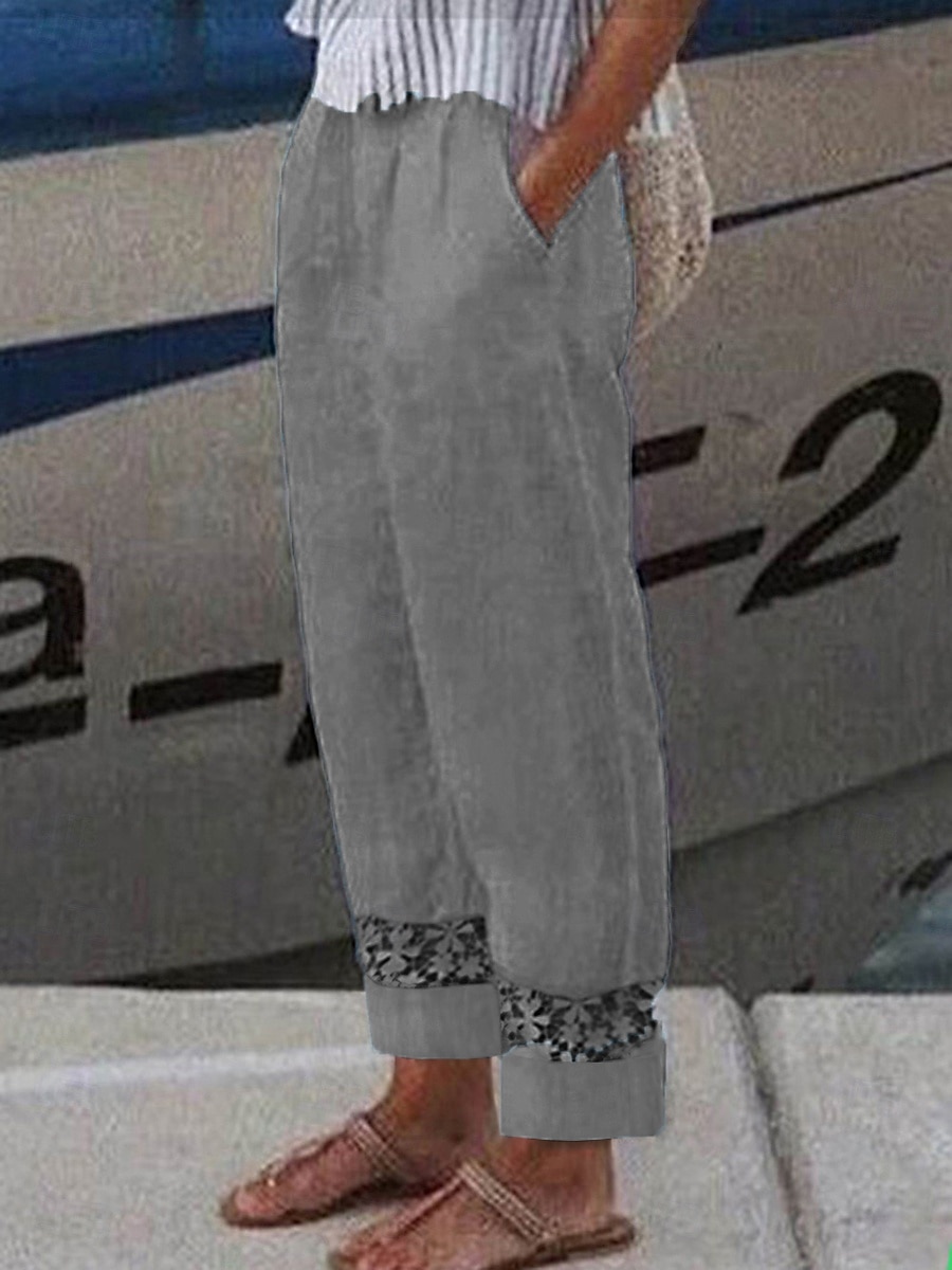 Women's 100% Cotton Pants Summer Pants Trousers Casual Daily Full Length Natural Plain Drawstring Side Pockets Cut Out Breathability Comfortable Inelastic Going out Weekend White Blue Light Grey Gray 2026 - $12.49 –P4