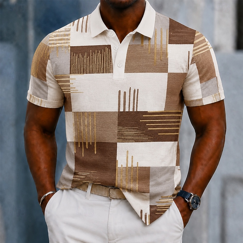 Men's Color Block Geometic Polo Shirts Short Sleeve Polo Shirts Collared Shirts Business Casual Athleisure 3D Print Buttons Breathable Mesh Spring & Summer Brown 1 Brown 2 Brown 3 2026 - $22.99 –P2