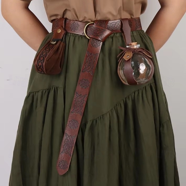 Set Retro Vintage Medieval Renaissance Waist Belt Waist Bag Magic Bottle with Accessories Witch Fairy Ranger Fancy Dress Women's Fantasy Halloween Carnival Renaissance Fair LARP Adults' Belt More 2026 - $27.99 –P1