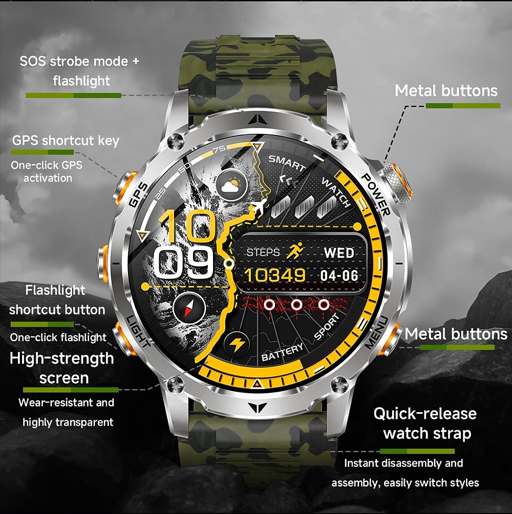 AK102 Smartklokke 1.7 tommers Bluetooth-anrops-smartklokke Skritteller Samtalepåminnelse Fitnessporing Kompatibel med Android iOS Herre GPS Lang ventetid Håndfri bruk IP68 50mm urkasse 2026 - $84.99 –P11