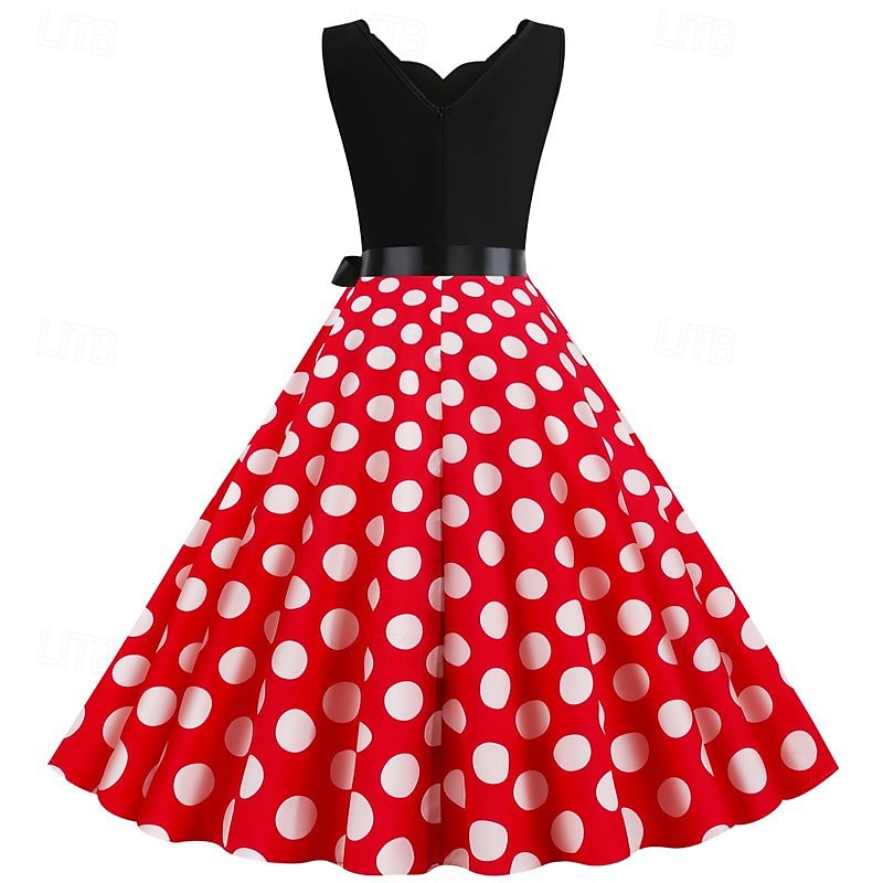Années 1950 Rétro Vintage Rockabilly Robe trapèze Robe Évasée Pois Déguisement Femmes Fête / Soirée Enterrement de Vie de Jeune Fille Adulte Robe Bandeau Robes de soirée de 2026 ? $33.99 –P15