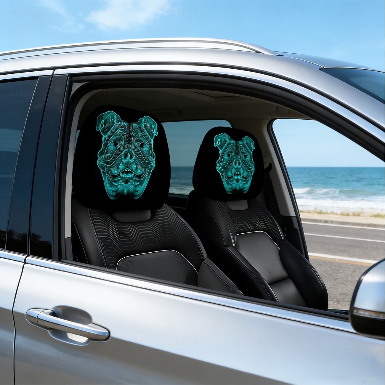 2/4 kpl fluoresoivia bulldog-päänsuojat autoon, trendikäs neonkallokuosi, personoitu auton sisustus, yleismalli, sopii päivittäisiin työmatkoihin, pitkän matkan ajoon, auton lepotuoliin 2026 - $16.99 –P2