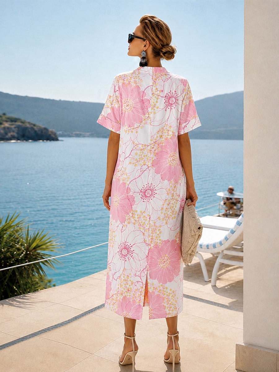 Per donna Abito maxi Abito Camicia Vestito Estivo Abito Vintage Abito Formale Elegante Vacanza Vintage Manica al gomito Casa Lavoro Spiaggia Vestibilità comoda Floreale Grafico Astratto Manica Corta del 2026 a $36.99 –P3