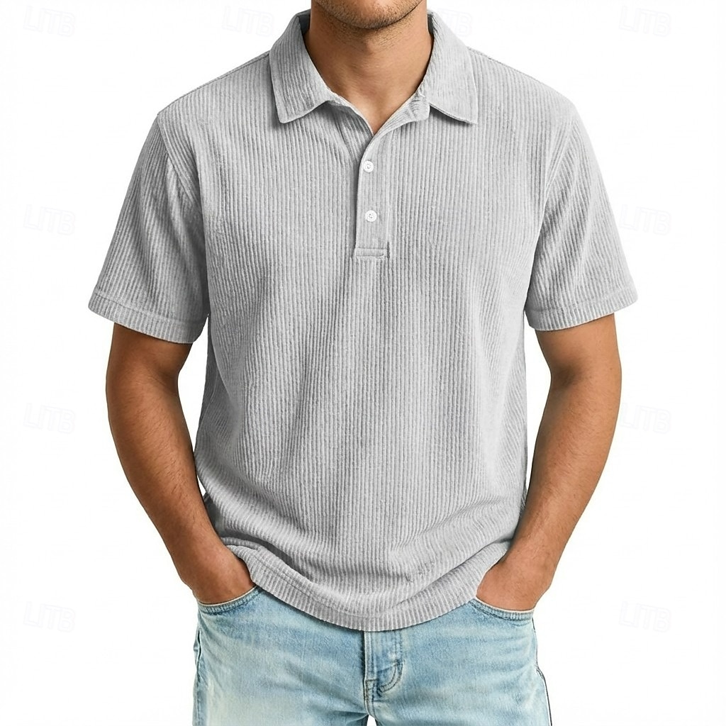 Men's Corduroy Shirt Polo Shirts Casual Work Lapel Short Sleeve Basic Modern Color Block Textured Pocket Buttons Spring & Summer Blue White Brown Gray Corduroy Shirt 2026 - $22.99 –P3