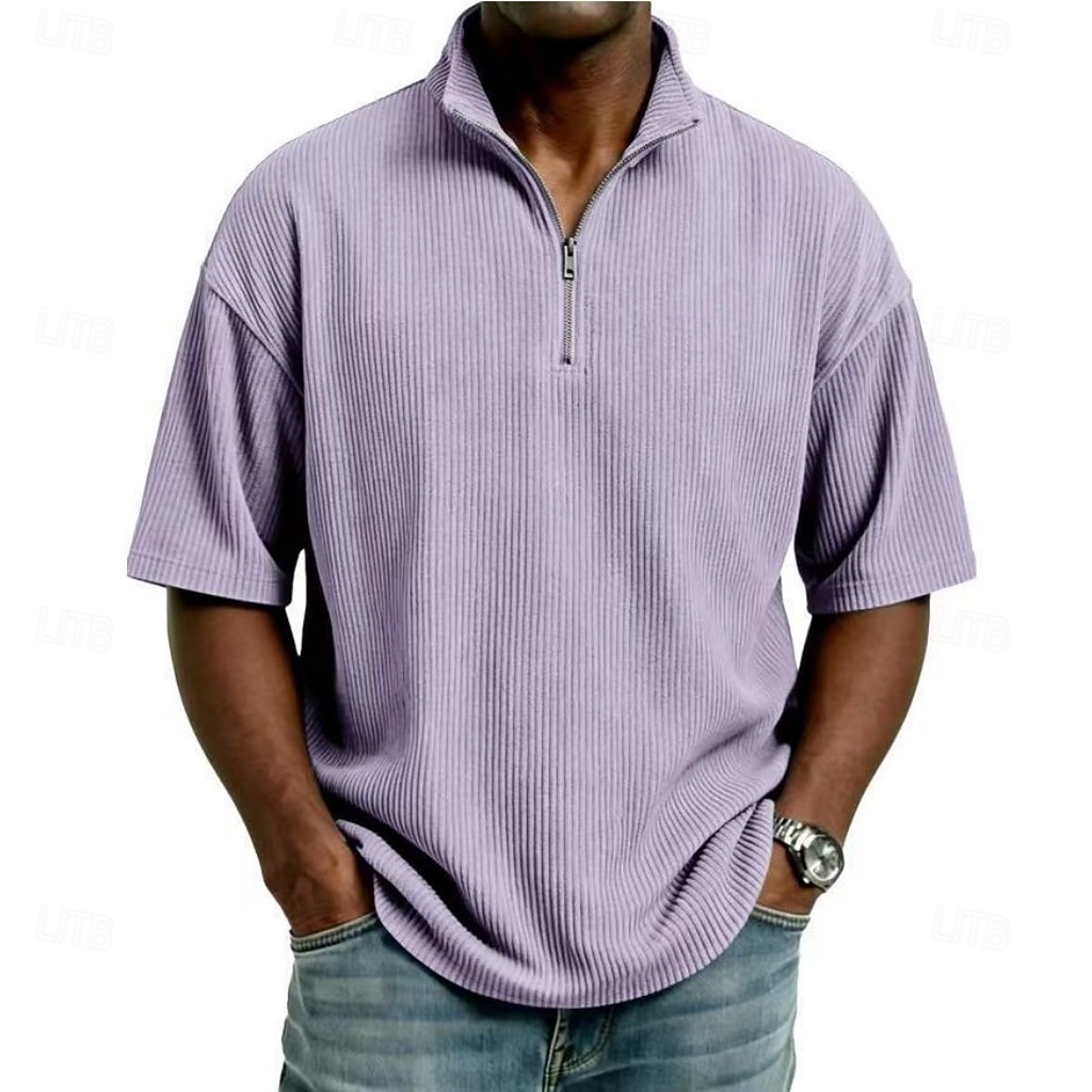 Men's Corduroy Shirt Polo Shirts Casual Daily Quarter Zip Short Sleeve Fashion Basic Plain Lightweight Quarter Zip Summer Spring Regular Fit Black White Wine Navy Blue Sky Blue Purple Corduroy Shirt 2026 - $24.99 –P3