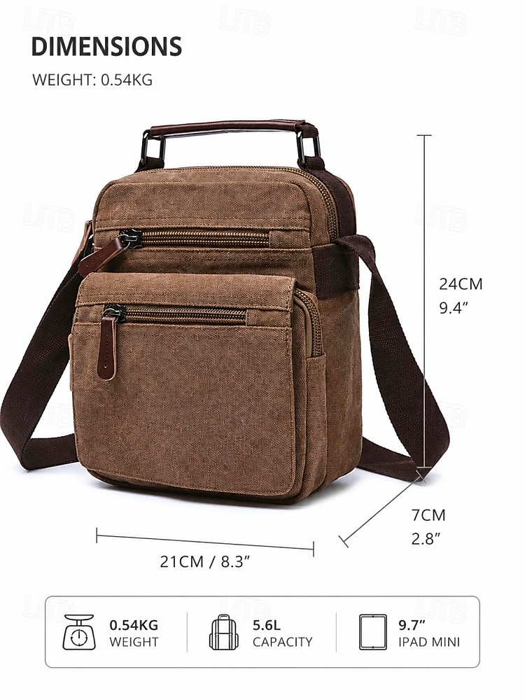 Men's Multi-Color Canvas Shoulder Crossbody Bag, Large Capacity Multi-Pocket Messenger Bag for Travel, Work, Daily Use, Casual Vintage Small Satchel for Men 2026 - $29.99 –P4