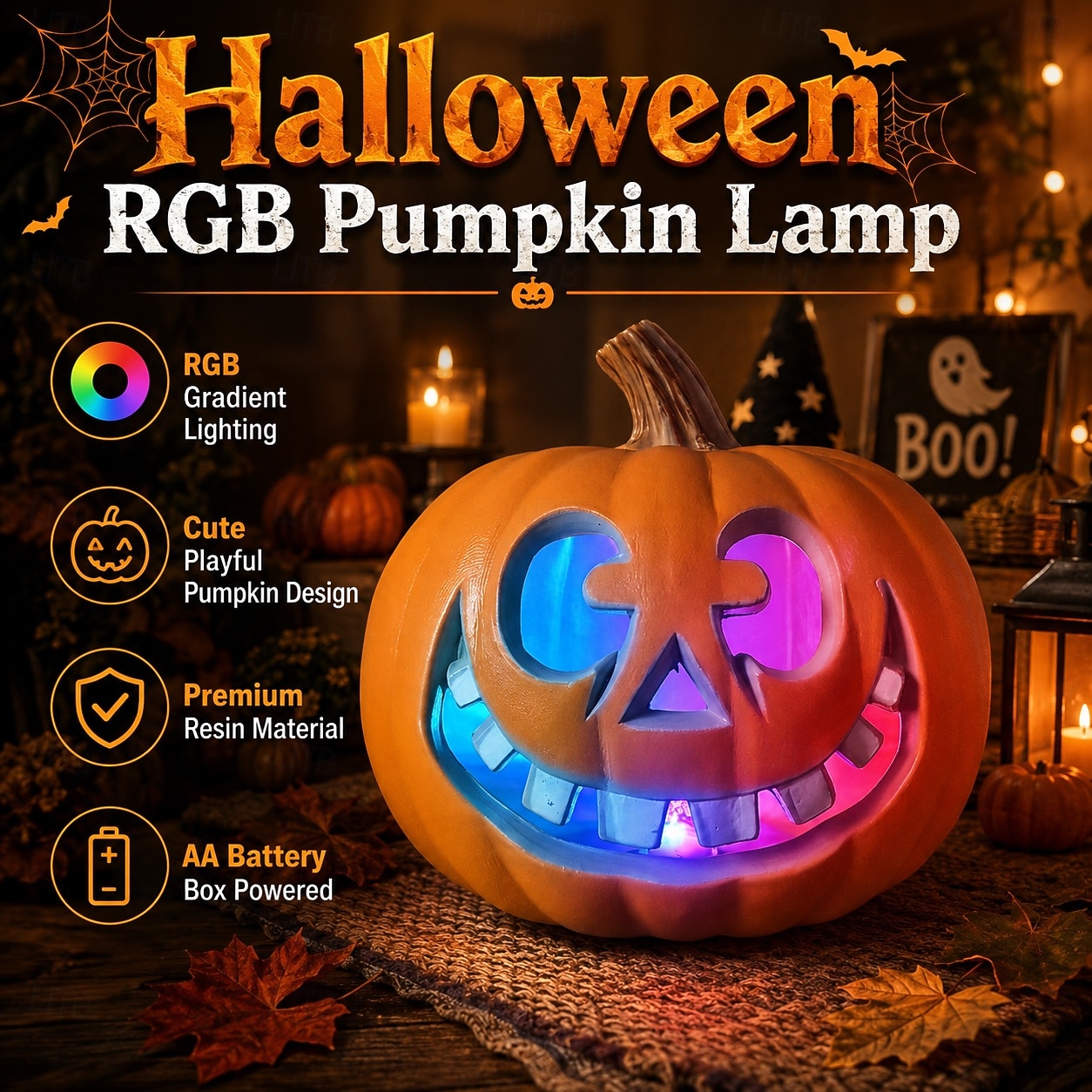 2026年 ハロウィンRGB色変更レジンジャック・オー・ランタン、不気味な
