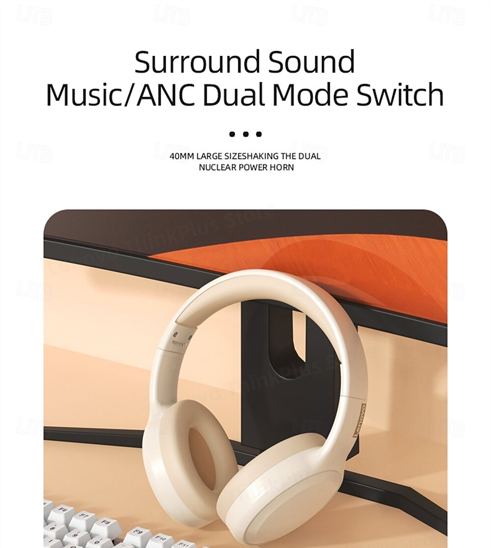 Lenovo Noise Cancelling Headphones Over Ear, Hi-Fi Stereo Wireless Bluetooth Headset, Foldable & Comfortable Design with Built-in Mic for Travel, Home Office, PC, Smartphone 2026 - $28.99 –P16